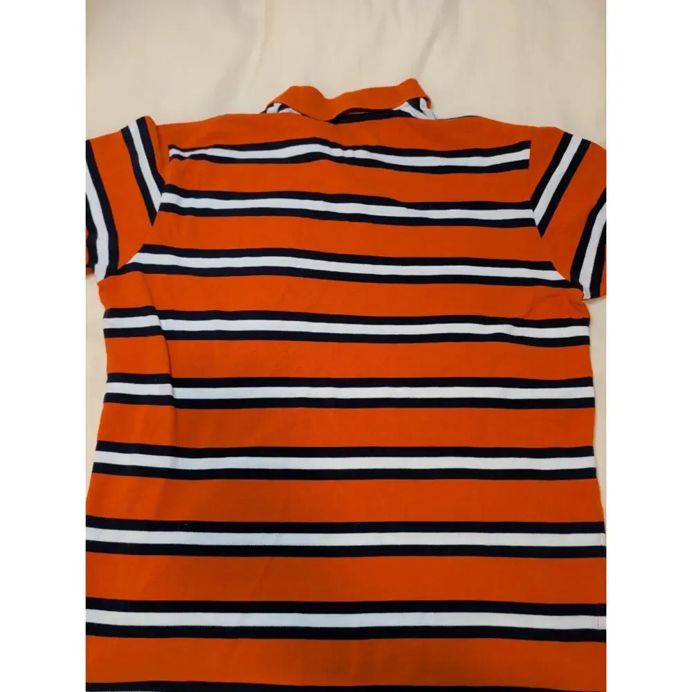 Polo Ralph Lauren Shirt Mens XL Orange Navy White Striped Short Sleeve Pony Logo